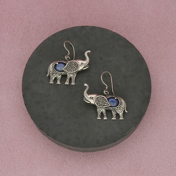sterling silver scroll lucky elephant dangle earrings - Picture 1 of 3